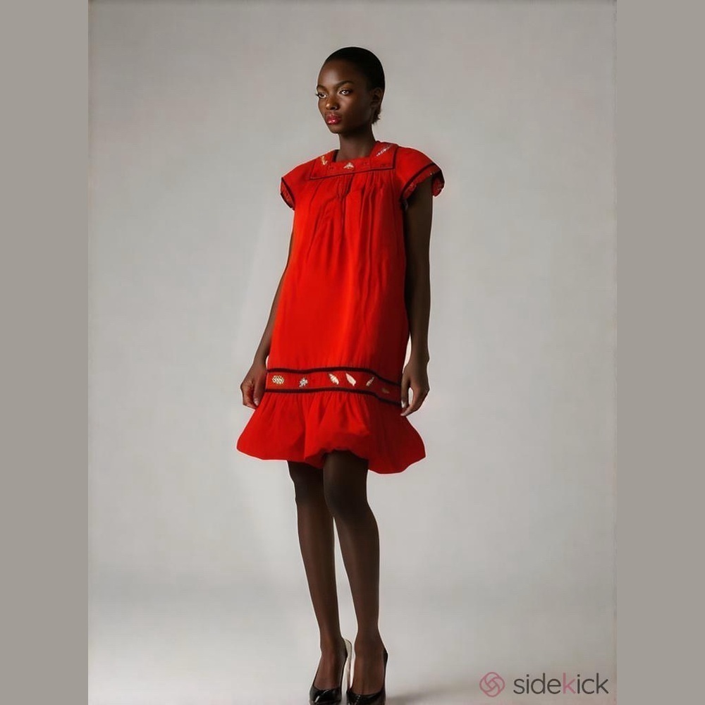 Cabernet ruffle hem frogs house dress red mini micro oversized ladybugs granny